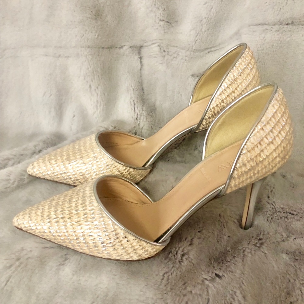 J.Crew Nude Rattan Heels Silver Detail Size 6.5